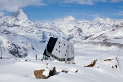 New Monte Rosa Hut, Matterhorn in background, Zermatt, Canton of Valais, Switzerland