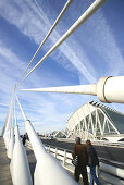 Bridge and buildings at Ciudad de las Artes y las Ciencias, City of Arts and Sciences, designed by Santiago Calatrava, Valencia, Spain, Europe