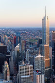 View from the Observatory Deck of the John Hanckock Tower towards the high-rise buildings of the loop district, Chicago, Illinois, USA