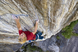 Man climbing on granite rock, Stubaital, Tyrol, Austria