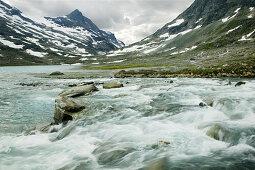 Streaming water at night in Joutunheimen, Norway