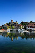 Blick über den Rhein auf die Stadt Schaffhausen, Hochrhein, Kanton Schaffhausen, Schweiz, Europa