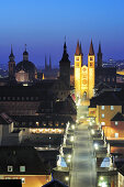 Alte Mainbrücke und Altstadt von Würzburg bei Nacht, Würzburg, Bayern, Deutschland