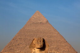 Sphinx and the pyramid of Khafre in the sunlight, Giza, Cairo, Egypt, Africa