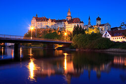 Sigmaringen castle in the evening light, Upper Danube nature park, Danube river, Baden-Württemberg, Germany