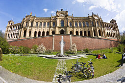 Young people in front of the Maximilianeum, Munich, Upper Bavaria, Germany