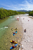 Kayaking on river Isar, Lenggries, Upper Bavaria, Germany