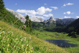 Lake Funtensee in front of Schottmalhorn, Berchtesgaden national park, Steinernes Meer range, Berchtesgaden range, Berchtesgaden, Upper Bavaria, Bavaria, Germany