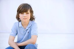 blue, blue eyes, boy, brown hair, Caucasian ethnicity, chestnut hair, child, childhood, clipping path, Color image, contemporary, denim, headshot, horizontal, human, infancy, jeans, kid, looking at camera, Male, one, one person, people, Polo shirt, portra
