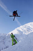 Male free skier jumping, Vans Penken Park, Mayrhofen, Ziller river valley, Tyrol, Austria