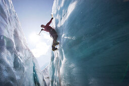 Man ice climbing, Pasterze Glacier, Grossglockner, Carinthia, Austria