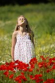 Female, field, flower, girl, spring, young, F57-1147462, AGEFOTOSTOCK