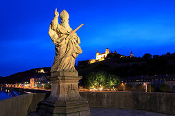 View from the old Main bridge to Marienberg castle, Würzburg, Main river, Franconia, Bavaria, Germany