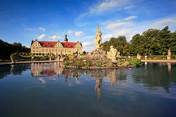 Fountain at the palace gardens, Weikersheim, Tauber valley, Romantic Road, Baden-Wurttemberg, Germany