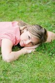 20's, 30's, adult, blond, female, garden, leisure, mid adult, one person, only, outdoor, park, portrait, spring, summer, wellbeing, wellness, woman, young adult, V51-1189215, AGEFOTOSTOCK