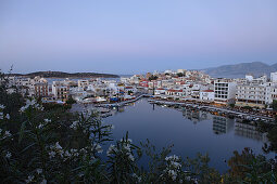 View over port, Voulismeni Lake, Agios Nikolaos, Lasithi, Crete, Greece