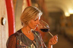 Woman, Winetasting Bardolino, Zeni Vineyard, Bardolino, Veneto, Italy