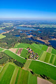 Luftbildaufnahme der Eggstätter Seenplatte, Eggestätter Seen, Naturschutz Gebiet, Chiemgau, Oberbayern, Bayern, Deutschland