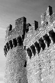 Defense tower with battlement, Castle Montebello, Bellinzona, UNESCO World Heritage Site Bellinzona, Ticino, Switzerland, Europe
