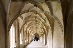 Monks at cloister at Bebenhausen monastery, Bebenhausen, Tübingen, Baden-Württemberg, Germany, Europe