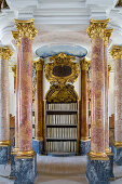 Detail der alten Bibliothek der Benediktinerabtei Ottobeuren, Kloster Ottobeuren, Ottobeuren, Bayern, Deutschland, Europa