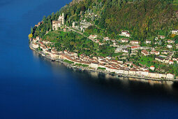 Morcote at lake Lugano, Monte San Giorgio, UNESCO World Heritage Site Monte San Giorgio, lake Lugano, Ticino, Switzerland, Europe