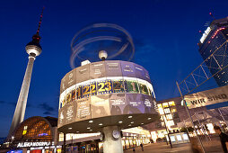 Berlin Fernsehturm and World Clock at night, Alexanderplatz, Berlin, Germany