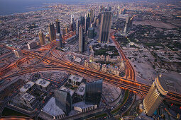 Blick von der Aussichtsplattform, At The Top, Burj Khalifa, Burj Chalifa, Richtung Downtown Dubai, The Address Hotel, Dubai, Vereinigte Arabische Emirate, VAE