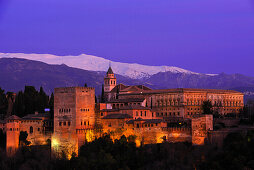 Alhambra with Sierra Nevada, Granada, Andalusia, Spain