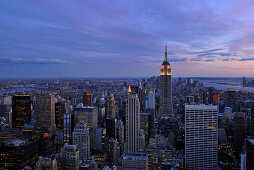 Skyline, Empire State Building in the evening, New York City, New York, USA, North America, America