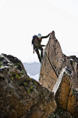Mountaineer at Ostgrat, Wilde Leck, Stubai Alps, Tyrol, Austria