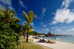 Beach of the Shanti Maurice Resort in the sunlight, Souillac, Mauritius, Africa