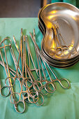 Close up of clamps, surgical instruments, Medical and surgical equipment, Operation, Operating theatre, Hospital, Medicine