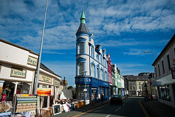Shops and restaurants in the centre of Caernarfon, Wales, UK