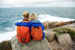 Two hikers at Norman Point, Wilsons Promontory National Park, Victoria, Australia