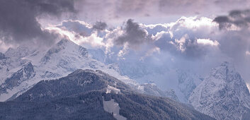 The Alpspitze under clouds, Wetterstein mountains, Upper Bavaria, Germany, Europe