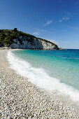 White shingle beach Mediterranean Sea, Portoferraio, Elba Island, Tuscany, Italy