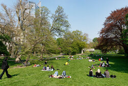 People in the park, Schillerstrasse, City Hochhaus, Leipzig, Saxony, Germany, Europe