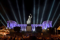 Illuminated Bavaria statue und hall of fame at night, Munich, Bavaria, Germany, Europe