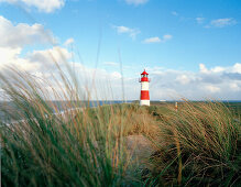 Lighthouse in the dunes, Ellenbogen, List, Sylt island, Schleswig-Holstein, Germany