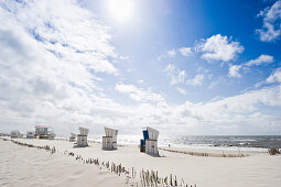 Strandkörbe am Sandstrand, Westerland, Sylt, Schleswig-Holstein, Deutschland