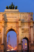 Illuminated Siegestor, Munich, Upper Bavaria, Germany