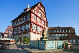 Old Town Hall with fountain, Vellberg, Hohenlohe region, Baden-Wuerttemberg, Germany, Europe