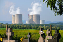 Cemetery in front of nuclear powerplant, Nitra, western Slovakia, Europe