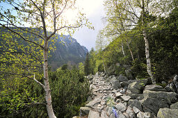 Wanderweg über den Hrebienok, Blick zum Lomnicky, Hohe Tatra, Slowakei, Europa