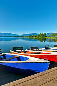 Rowboats at lake Staffelsee, Uffing, Upper Bavaria, Germany