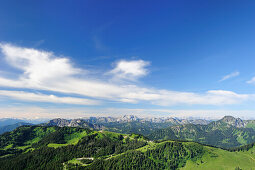 View from mount Brecherspitz over the Alps, Mangfall Mountains, Bavarian Prealps, Upper Bavaria, Germany