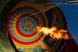 Low angle view into a hot air balloon, Mallorca Ballons, Mallorca, Balearic Islands, Spain, Europe