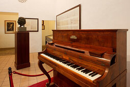 Piano de Pleyel at cell 4 at the monastery Sa Cartoixa, La Cartuja, Valdemossa, Tramuntana mountains, Mallorca, Balearic Islands, Spain, Europe
