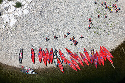 Canoes on the Ardeche riverbank, Rhone-Alpes, France